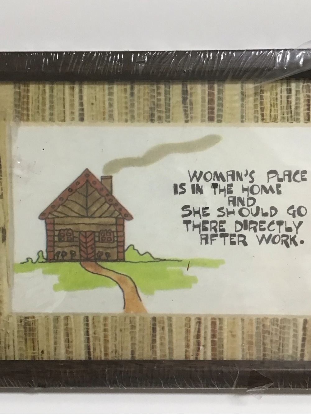 Vintage Framed Picture Working Women at Home Art Feminist 5x7” Brown Frame NEW